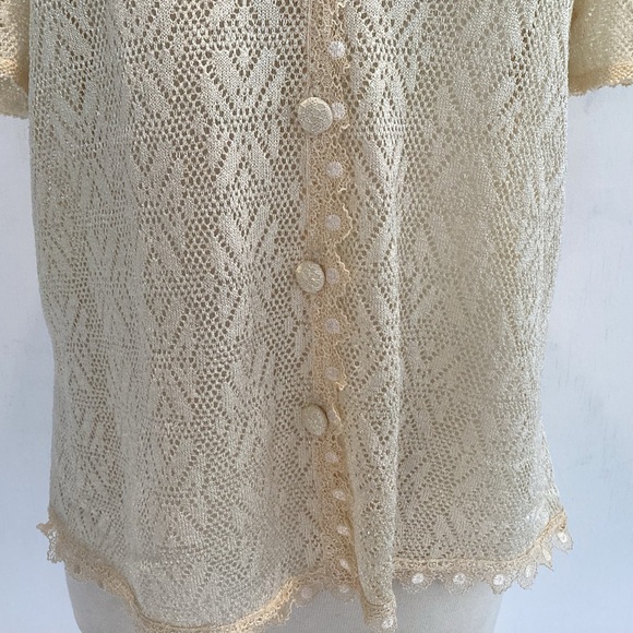 Cottagecore, schoolgirl, coquette, pointelle knit short sleeve ecru cardigan. L? - Picture 3 of 8